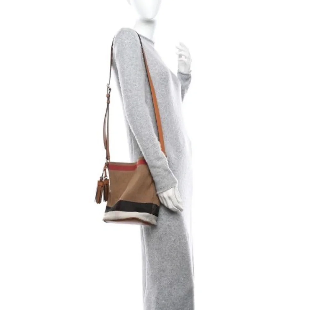 BURBERRY Canvas Mega Check Mini Ashby Hobo Saddle Bag Brown/Beige